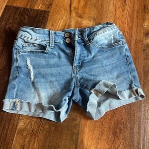 SO Blue Jean Shorts with Distressed Look and Cuffed Hems
